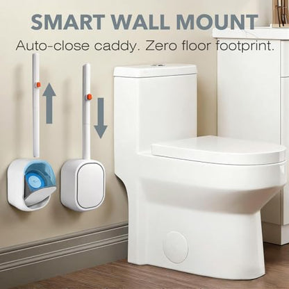 2-Pack Disposable Toilet Brush & Wand Kit, Wall-Mounted Auto-Closing Caddies with 60 Refills, Deep Cleaning System with Pre-Loaded Scrubber for Rust & Hard Water - Mess-Free Modern Design