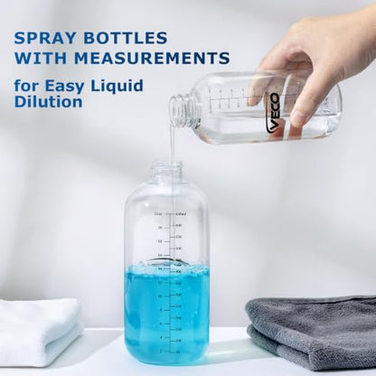 Veco 24oz Graduated Spray Bottles, 4-Pack — 360° Any-Angle Spraying for Easy Dilution, Leak-Resistant spray bottles for Cleaning, Plants, Hair & Pet Use + Foldable Funnel - size: 24 Ounces