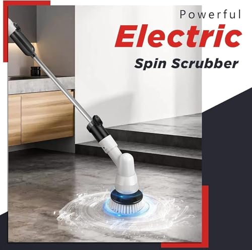 Rechargeable Cordless Cleaning Power Spin Scrubber, Electric Spin Scrubber, Rotating Multipurpose Scrubber with 3 Replaceable Brush Heads & Extension Arm for Tile, Pool, Tub, Bathroom