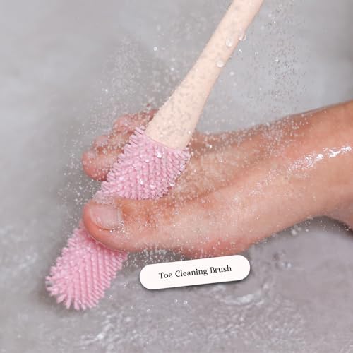 Toe Cleaning Brush with 15.7" Long Handle,Foot Scrubber in Shower,No Bending, Ideal for Seniors, Expecting Mothers, Men & Women | Foot Scrubber & Anti-Itch Exfoliating Brush (2 Pack) (Grey) - color: Grey