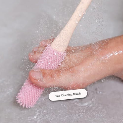 Toe Cleaning Brush with 15.7" Long Handle,Foot Scrubber in Shower,No Bending, Ideal for Seniors, Expecting Mothers, Men & Women | Foot Scrubber & Anti-Itch Exfoliating Brush (2 Pack) (Grey) - color: Grey
