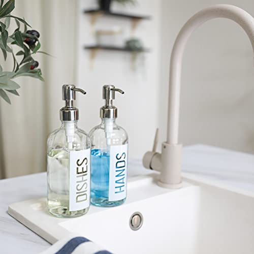 JASAI 2Pack 18OZ Glass Soap Dispenser with Rustproof 304 Stainless Steel Pump, Kitchen Soap Dispenser for Hands & Dishes (White) - color: White With White Pump