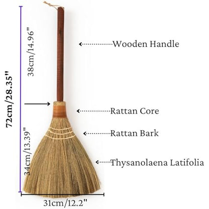 Natural Whisk Sweeping Hand Handle Broom - Vietnam Handmade Straw Soft Broom Design for Home, Kitchen, Grage, Bedroom 12.2" Width, 28.35" Length - style: Brown
