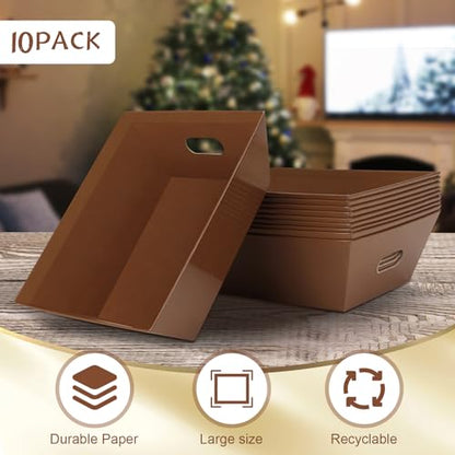 AFOROEOA 10PACK Baskets for Gifts Empty, 10x12”Thick Brown Gift Basket with Handles 10 Bows 10 Bags Empty Gift Baskets for Christmas Thanksgiving Wedding Birthday Party Wrapping Gift - color: 10PACK Brown