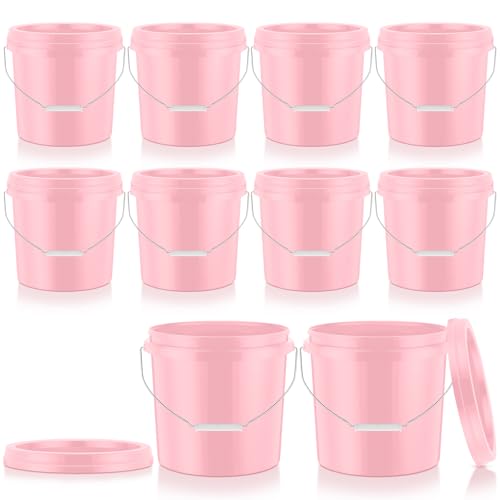 Tioncy 10 Pcs 2 Gallon Plastic Bucket with Lid Heavy Duty 2 Gallon Bucket Pail with Lid Handle for Storage Container Home Household Cleaning (Light Pink) - color: Light Pink