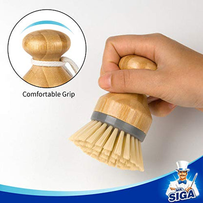 MR.SIGA Bamboo Palm Brush, Scrub Brush for Dishes Pots Pans Kitchen Sink Cleaning, Pack of 2 - color: Natural