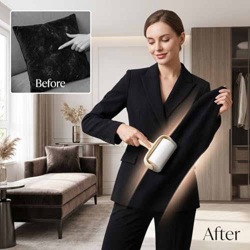 2 Pcs Hair Remover Roller, Creamy White Lint Rollers for Clothes, 60 Tears Refill, Gentle on Fabrics, Extra Sticky, with Upgraded Hot Melt Adhesive and Semi-Transparent Dust Cover