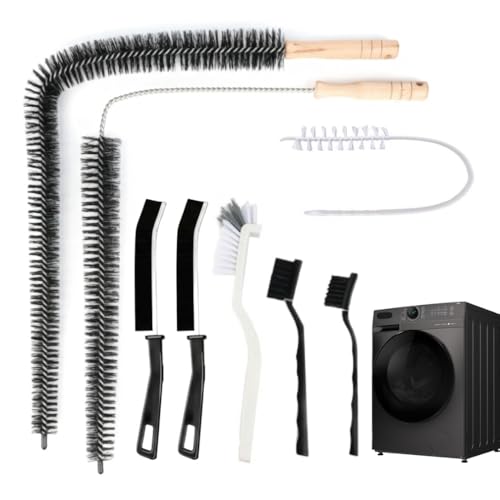 8-Piece Washing Machine Cleaning Brush Set, Dryer Vent Cleaner Kit, Front Load Washer Gasket Cleaner Brush, Crevice Gap Brush for Sink, Grout, Tile & Bathroom, Long Handle Household Cleaning Tools
