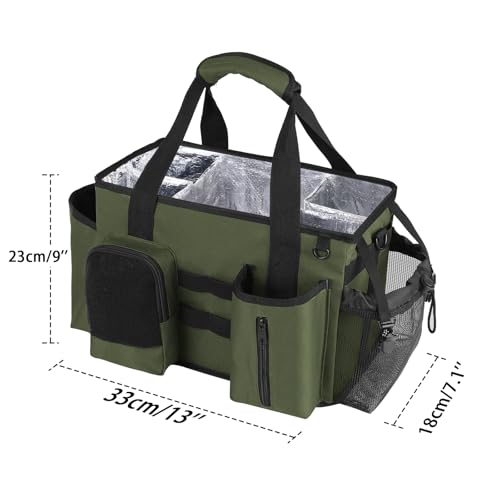 Wearable Cleaning Caddy Bag, Cleaning Organizer with Handles, Cleaning Supply Tote with Adjustable Shoulder Strap for Cleaners & Housekeeper (Green, 13.4'' x 7.3'' x 9.3'')