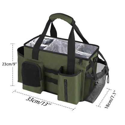 Wearable Cleaning Caddy Bag, Cleaning Organizer with Handles, Cleaning Supply Tote with Adjustable Shoulder Strap for Cleaners & Housekeeper (Green, 13.4'' x 7.3'' x 9.3'')
