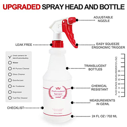 Uineko Plastic Spray Bottle (4 Pack, 24 Oz, All-Purpose) Heavy Duty Spraying Bottles Leak Proof Mist Empty Water Bottle for Cleaning Solution Planting Pet with Adjustable Nozzle and Measurements - size: 24 Oz, 4 Pack