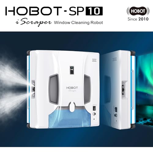 HOBOT-SP10 iScraper Window Cleaning Robot, Spray-Sweep-Scrape, 6000Pa Suction, App + Remote Control, Framed/Frameless Glass, Indoor/Outdoor Use
