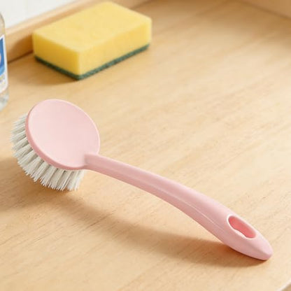 Dish Brush with Handle 2PCS Stiff Bristles Dish Scrubber Long Handle Kitchen Scrub Brush for Cleaning Dishes, Pots and Pans, Kitchen Sink (2PCS, 9.44x2.75 in) - color: Pink 2pcs