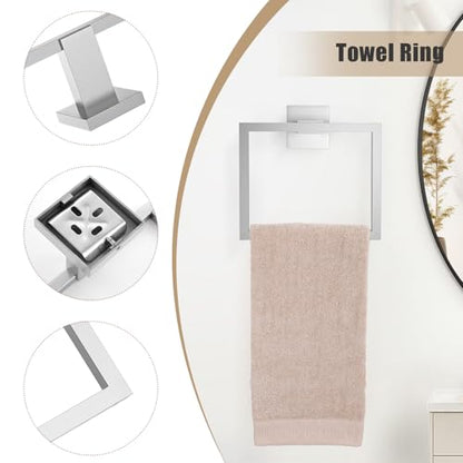 TQKAG Brushed Nickel Bathroom Hardware Accessories Set 5 Pieces, Double Post Pivoting Toilet Paper Holder Set Stainless Steel Square Bathroom Towel Bar Holder Set Wall Mounted - color: Brushed Nickel, size: 5-Pieces Set
