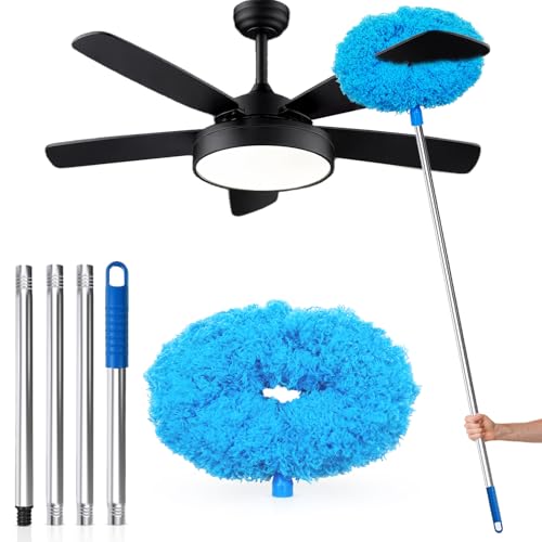 Ceiling Fan Cleaner Duster with Extension Pol, 12 to 51 Inch Duster Length, Reusable Microfiber Dusters for Cleaning Fan Blades, Cobwebs, Walls, Windows & High Ceilings, Removable, Blue - color: Blue