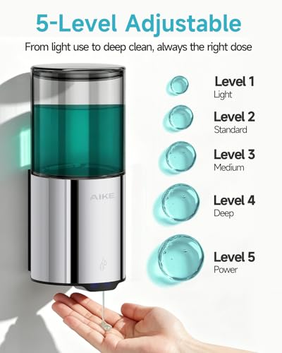 AIKE Automatic Wall Mount Liquid Soap Dispenser for Home and Commercial Bathroom 13.5oz IPX7 Waterproof,Polished Stainless Steel - color: Polished Stainless Steel