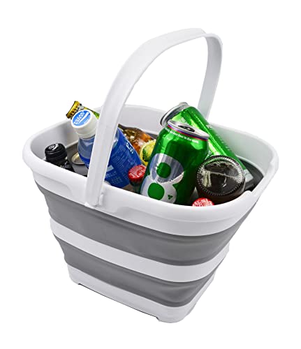 SAMMART 10L (2.6 Gallon) Collapsible Rectangular Handy Bucket (White/Grey, 1) - color: White/Grey