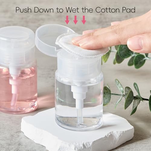 TUZAZO 3 Pack Push Down Pump Bottle Dispenser for Travel Makeup Remover, Facial Toner, Micellar Water, Alcohol, Nail Polish Remover Empty Push Top Bottles Containers 3.4oz/100ML - size: 3.4oz/100ml