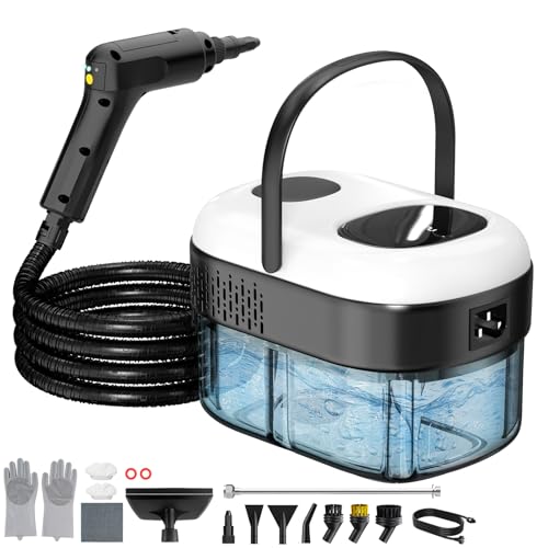 Pressurized Steam Cleaner, 3-Level Adjustable Handheld Steamer Cleaning for Home, 15s Fast Heat-Up & 47.3oz Tank, 2500W Multi-Surface Portable Steamer for Floor/Grout/Car/Kitchen & Bathroom - color: White