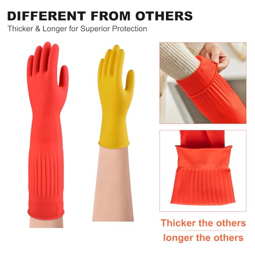North Tower Rubber Gloves Kitchen Cleaning For Washing Dishing Kithchen, warmming Heat Resistant Dishwashing Gloves,18",2 Pairs Medium - size: Medium（45cm）