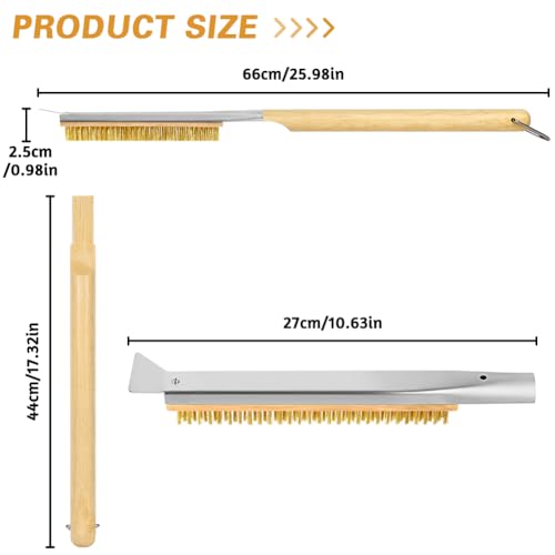 Aolso Pizza Oven Brush, 26" Brush and Stainless Steel Scraper for Pizza Stone, BBQ Grill Cleaning Brush Non Scratch Heat Proof Brass Bristles with Screwdriver, Outdoor Pizza Oven and Accessories - color: 26" Brass Bristles