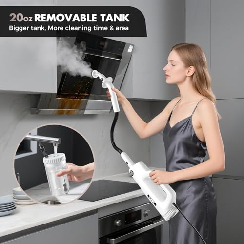 YKYI Steam Mop, Detachable 10 in 1 Multipurpose Steamer with 11 Attachments, Handheld Steam Cleaner for Home, Hardwood Floors, Laminate, Marble, Tile, Grout, Carpet, Windows Cleaning (Light White)
