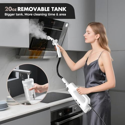 YKYI Steam Mop, Detachable 10 in 1 Multipurpose Steamer with 11 Attachments, Handheld Steam Cleaner for Home, Hardwood Floors, Laminate, Marble, Tile, Grout, Carpet, Windows Cleaning (Light White)