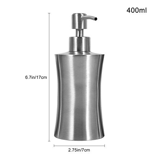 Stainless Steel Liquid Soap Dispenser, Pump Design with Wide Open Mouth for Easy Refill, Refillable Shampoo Lotion Bottl - color: 400ml
