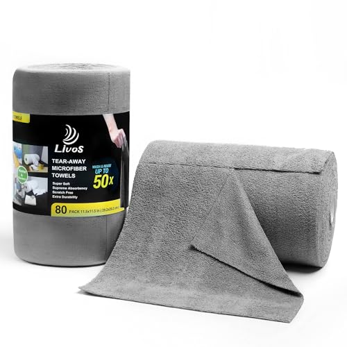 LIVOS Microfiber Cleaning Cloth Roll - 80 Pack, Reusable Paper Towels Grey Tear Away, Microfiber Towels for Cars, Super Absorbent Lint Free Cleaning Rags for House, Kitchen, Window-11.5"x11.5" - color: Grey