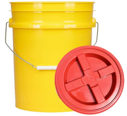 House Naturals 5 Gallon Food Grade Plastic Bucket with Air Tight Screw on Lid Made in USA Container (Yellow Bucket with Red Lid) - color: Yellow Bucket With Red Lid