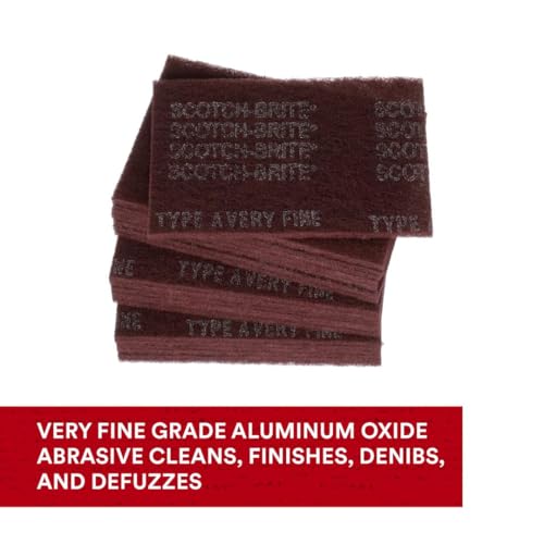 3M Scotch-Brite General Purpose 7447 Hand Pad, Very Fine Grade, 6 in x 9 in, Pack of 20, Aluminum Oxide, Surface Preparation, Scuffing, Blending, Cleaning, Maroon