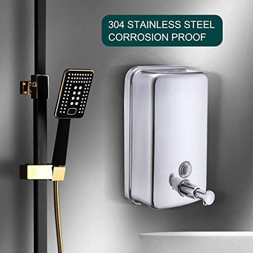 Commercial Soap Dispenser Wall Mount Stainless Steel Manual Liquid Pump Rust-Proof Leak Free for Bathroom (34 fl.oz./1000ml) - size: 34 fl oz