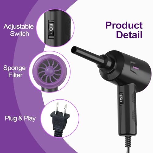 Meudeen Air Duster - Compressed Air - 5.74 oz High Power Cleaning for Computer - PC - 2 Gear Air Blower (Black Purple) - color: Black Purple