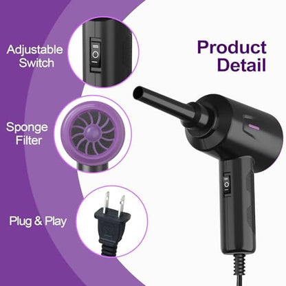 Meudeen Air Duster - Compressed Air - 5.74 oz High Power Cleaning for Computer - PC - 2 Gear Air Blower (Black Purple) - color: Black Purple