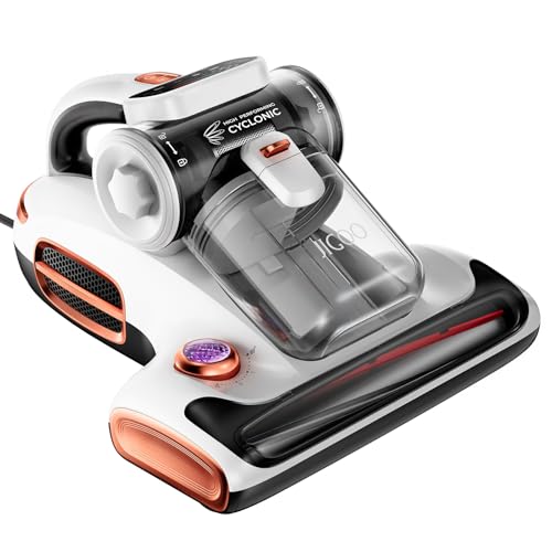 JIGOO T600 Mattress Vacuum Cleaner with UV-C Light, 15Kpa Suction 700W Powerful Double-Cup Handheld Vacuums, Bed Cleaner with Smart Dust Sensor, Ultrasonic, Heating Tech, MIF Filter - color: Pearl White