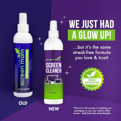 Screen Cleaner Spray and 4 Microfiber Cloths Bundle 8oz & 2oz, by Screen Mom, Eyeglasses or Monitor Screen Cleaner Spray and Wipe, Electronic Cleaner Spray, Car Screen Cleaning Kit - size: 8oz & 2oz