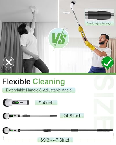 Electric Spin Scrubber, Cordless Cleaning Brush, Shower Scrubber IPX7 Waterproof Bathroom Scrubber, Adjustable Extension Handle, Floor Polishers 7 Heads 2H Power Dual Speed for Floor Car Cleaning.