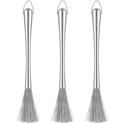 3 Pieces Stainless Steel Dish Brush with Handle, Metal Steel Wool Scrubber for Cast Iron, Cookware, Pot, Pan, Grill, Griddle, Stoves, Sink, Kitchen Scrub Brush for Cleaning