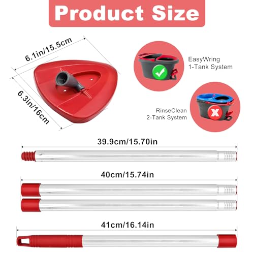 Mop Handle for O Cedar,2 Spin Mop Base for Ocedar, Mop Stick Pole Handle Adjustable 30-58" and Replacement Mop Base Part for EasyWring Spin Mop, Lightweight & Durable - color: Red-2-1