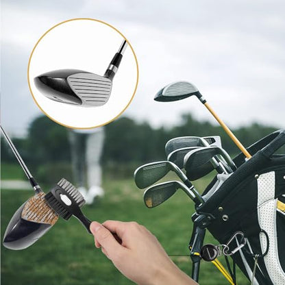 THIODOON 2 Pack Golf Club Brushes and Groove Cleaner 2 ft Retractable Zipline Carabiner Golf Brush Head with Retractable Spike Comfortable Grip Golf Club Cleaner - color: 2pcs Black & White