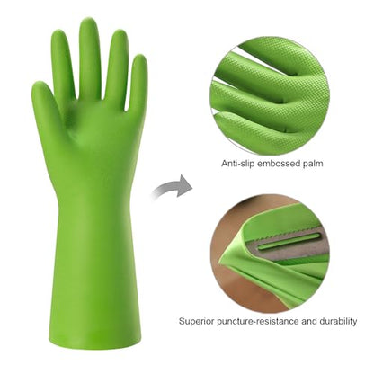 Bamllum Rubber Cleaning Gloves for Kitchen - 4 Pairs Reusable Dishwashing Gloves for Household, Flexible Long-lasting & Waterproof (Small, Blue+Green+Red+Orange) - size: Small