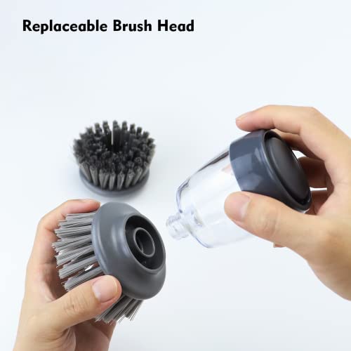 DAPOWER Dish Brush with Soap Dispenser, Kitchen Scrub Brush for Dishes Pots Pans Sink Cleaning, Dish Scrubber with Holder Set (Grey 2-Pack Combo Set) - color: Grey 2-pack Combo Set