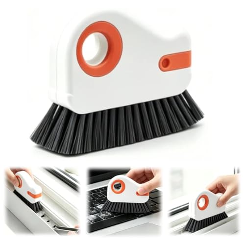 2-in-1 Groove Cleaning Brush with Hidden Scraper, Hard Bristle Crevice Cleaning Tool for Sliding Door Track, Window Sill, Window Seal, Tile Gaps, Kitchen & Bathroom Corners (Orange) - color: Orange