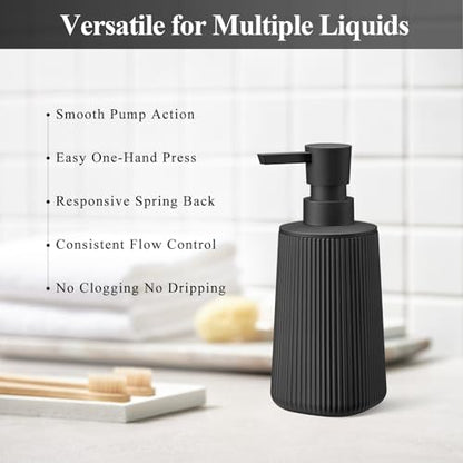 Black 2 Pack Hand Soap Dispensers Set with No Rust Pump for Bathroom and Kitchen Countertops Refillable Matte Striped Plastic 8.5 oz - color: Black Set of 2