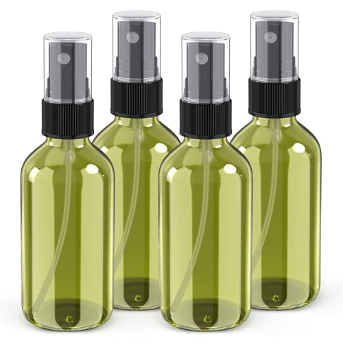 Wedama 4 oz Mini Glass Spray Bottles, Empty Small Spray Bottles with Funnel Dropper, Fine Mist for Hair, Travel, Plants, Cleaning Solutions and Skin Care (4 Pack Olive Green) - color: Olive Green, size: 4 Ounce (Pack of 4)