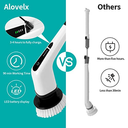 Electric Spin Scrubber, Cordless Bathroom Scrubber, Power Brush Floor Scrubber with Adjustable Handle, 7 Multi-Purpose Cleaning Brush Heads, for Bathtub,Tile, Shower, Window and Kitchen