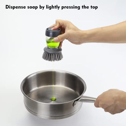 DAPOWER Dish Brush with Soap Dispenser, Kitchen Scrub Brush for Dishes Pots Pans Sink Cleaning, Dish Scrubber with Holder Set (Grey 2-Pack Combo Set) - color: Grey 2-pack Combo Set