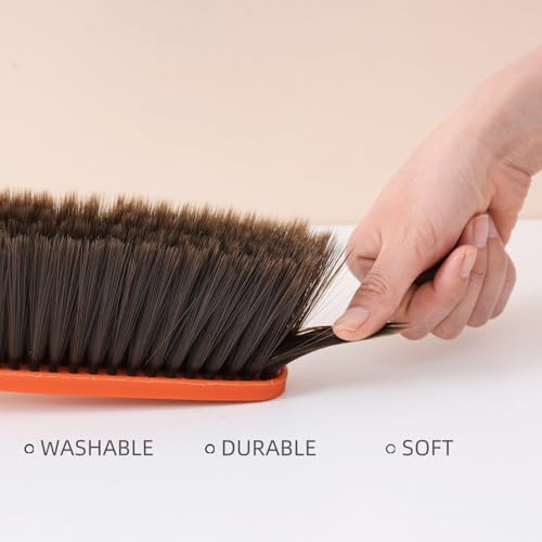 1 Pack 15" Hand Broom Brush,Soft Bristle Cleaning Brush,Counter Brush, Crumb Debris Sweeping Brush,Dusting Brush,Comfort for Car Bed Couch Desk Sofa Furniture Clothes,Small Particles Hair Remover - color: Orange 1