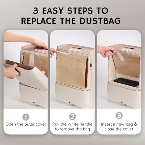 AIRTHEREAL T1 Plus Touchless Vacuum with 6-Pack Disposable 4.7L Dust Bags, Pull-and-Toss Design, Ideal Electric Dustpan for Home, Household Owner - color: Linen