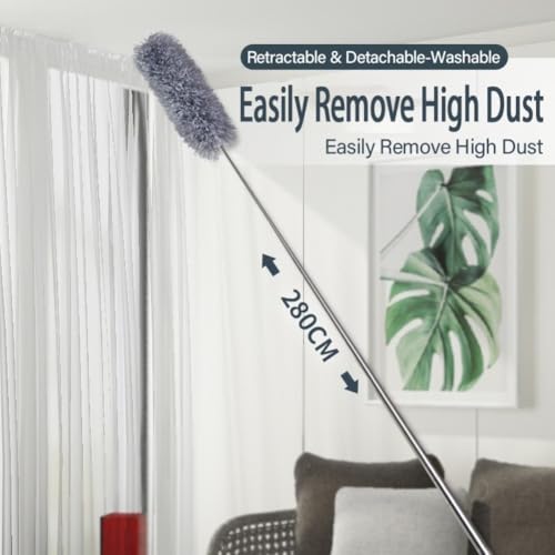 Microfiber Retractable with Telescopic for Prime Ceilings Extendable Duster Handle Grey Washable Electrostatic Dusting Tool Flexible Head 280cm(1.4M) - size: 1.4M